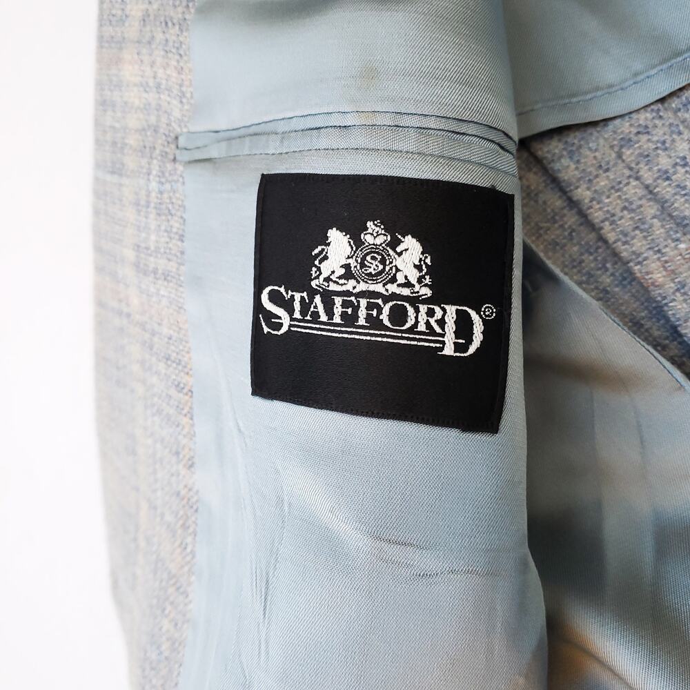 VTG Stafford Ivy Prep Blue Tweed Wool Plaid Check Sport Coat Blazer Jacket 42R - Picture 13 of 16